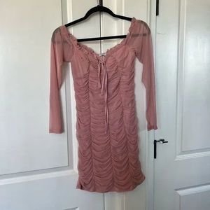 ruched pink dress long sleeve 1